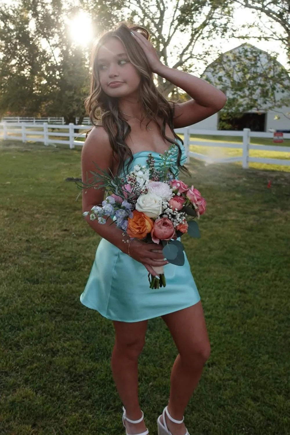Sweetheart Aqua Silk Satin Cheap Homecoming Dress Open Back Mychicdress