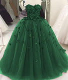 Sweetheart Tulle Green Quinceanera Dresses With Flowers Wedding Gowns
