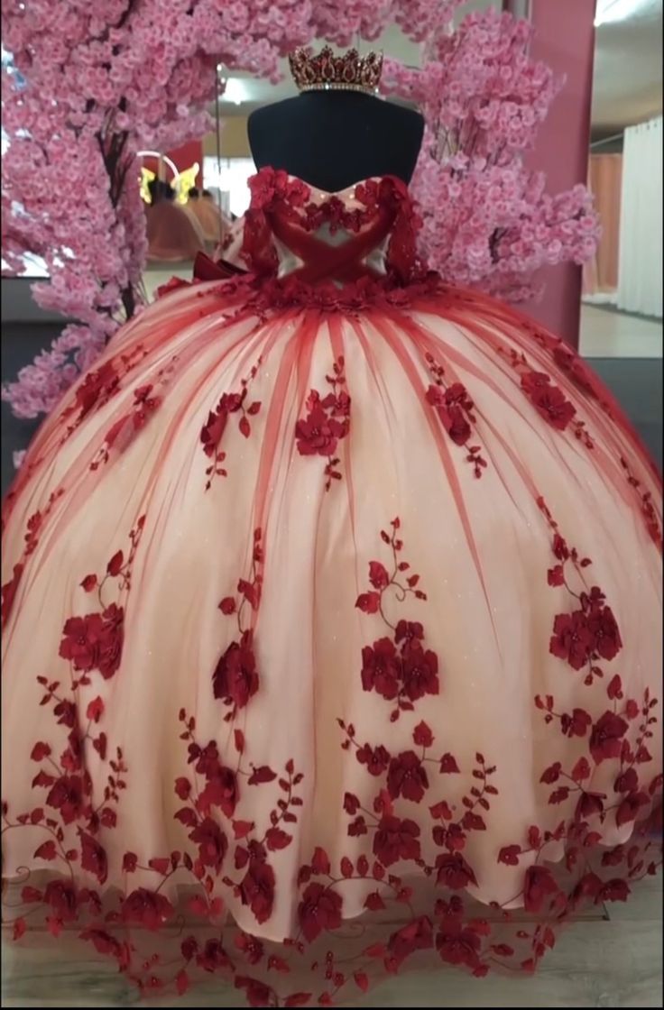 New Red Quinceanera Dress off the shoulder with 3D Flowers Mychicdress