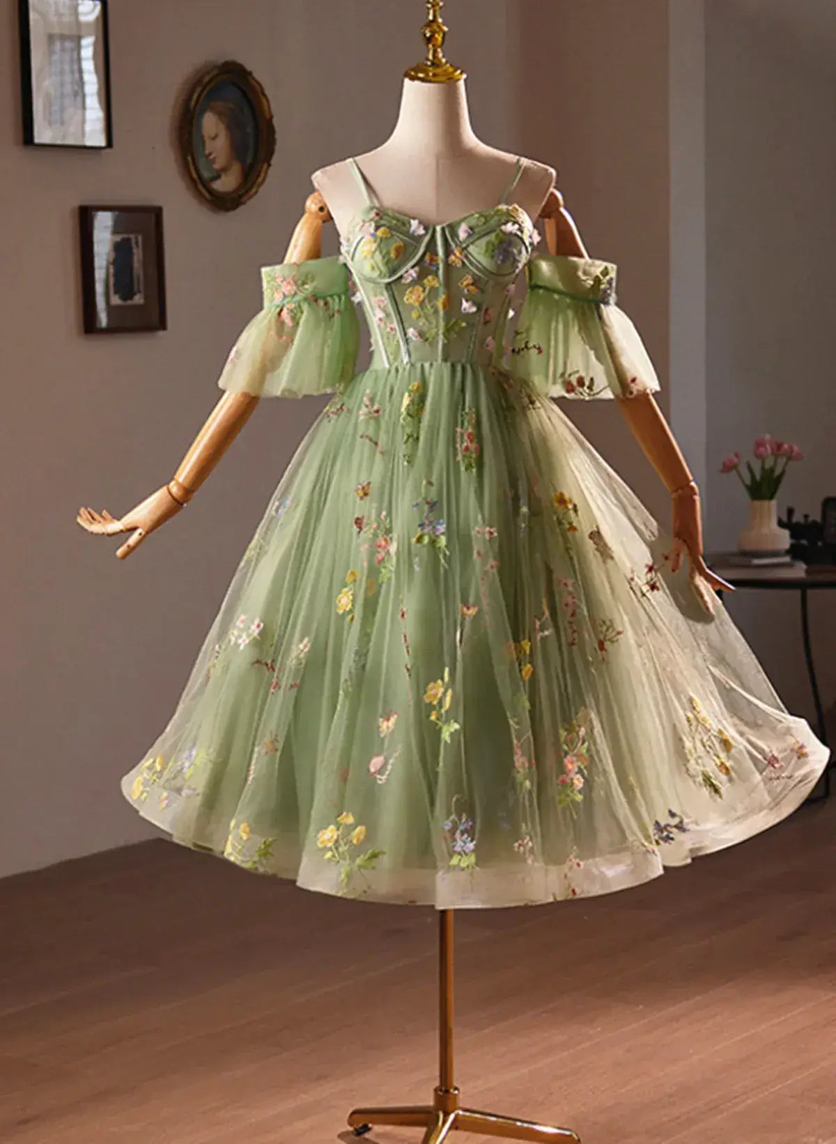 Green floral hoco dress 