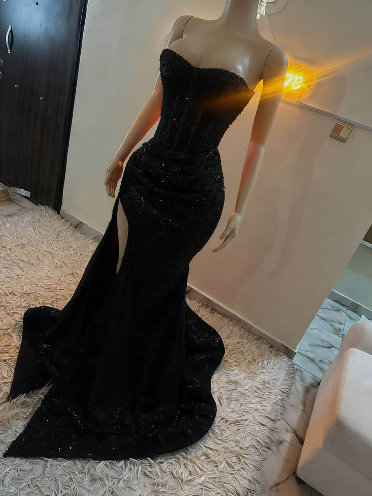 Unique Red Sequin Corset Prom Dresses Sweetheart Mermaid High Slit