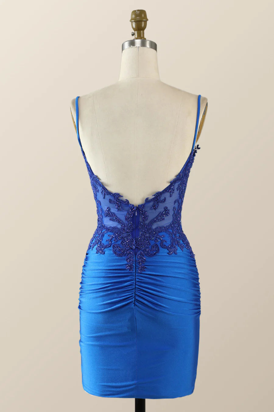 Unique Royal blue Bodycon Mini Hoco Dress with Straps Appliques