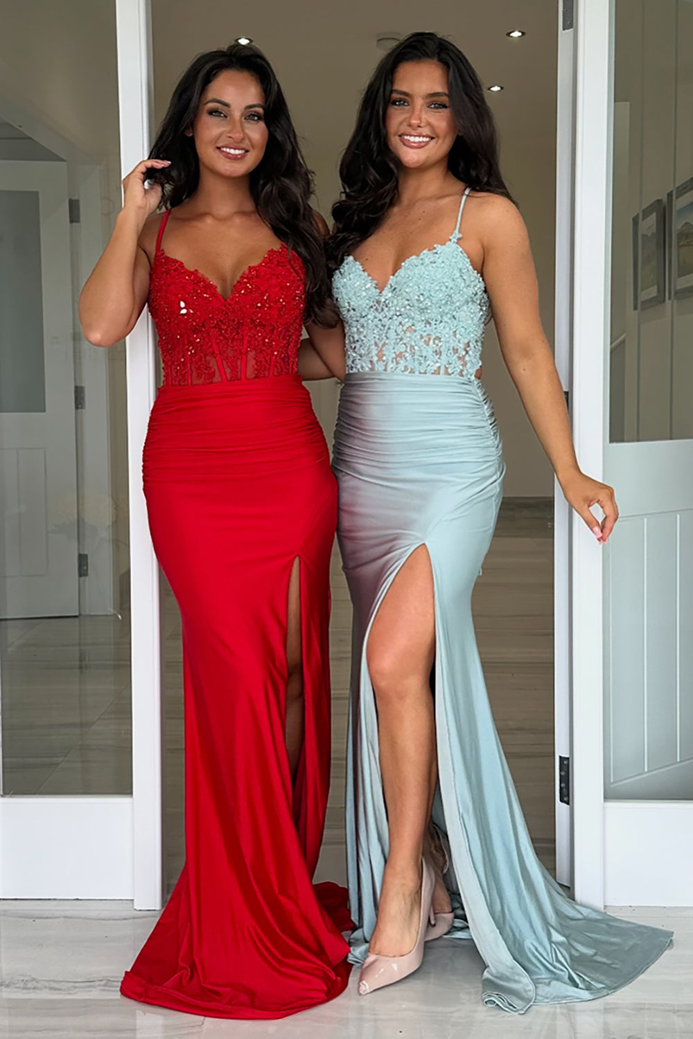 Unique Corset lace Formal Dress for Women Beaded Tight Slit