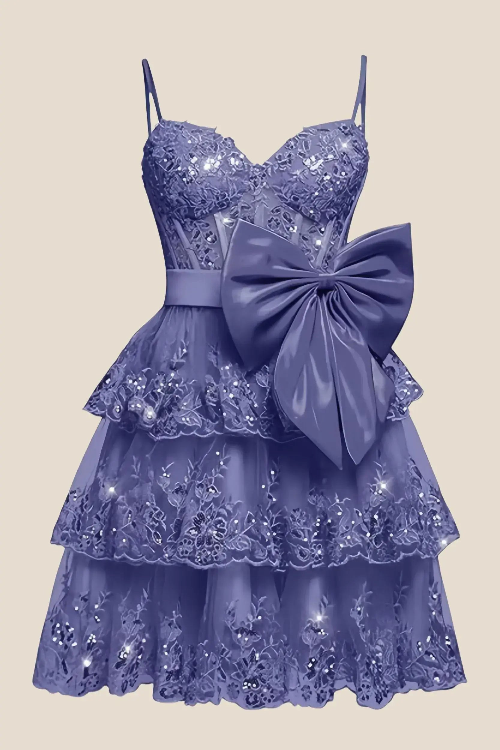 Unique Short Sage Green Homecoming Dress Tiered Appliques with Bow