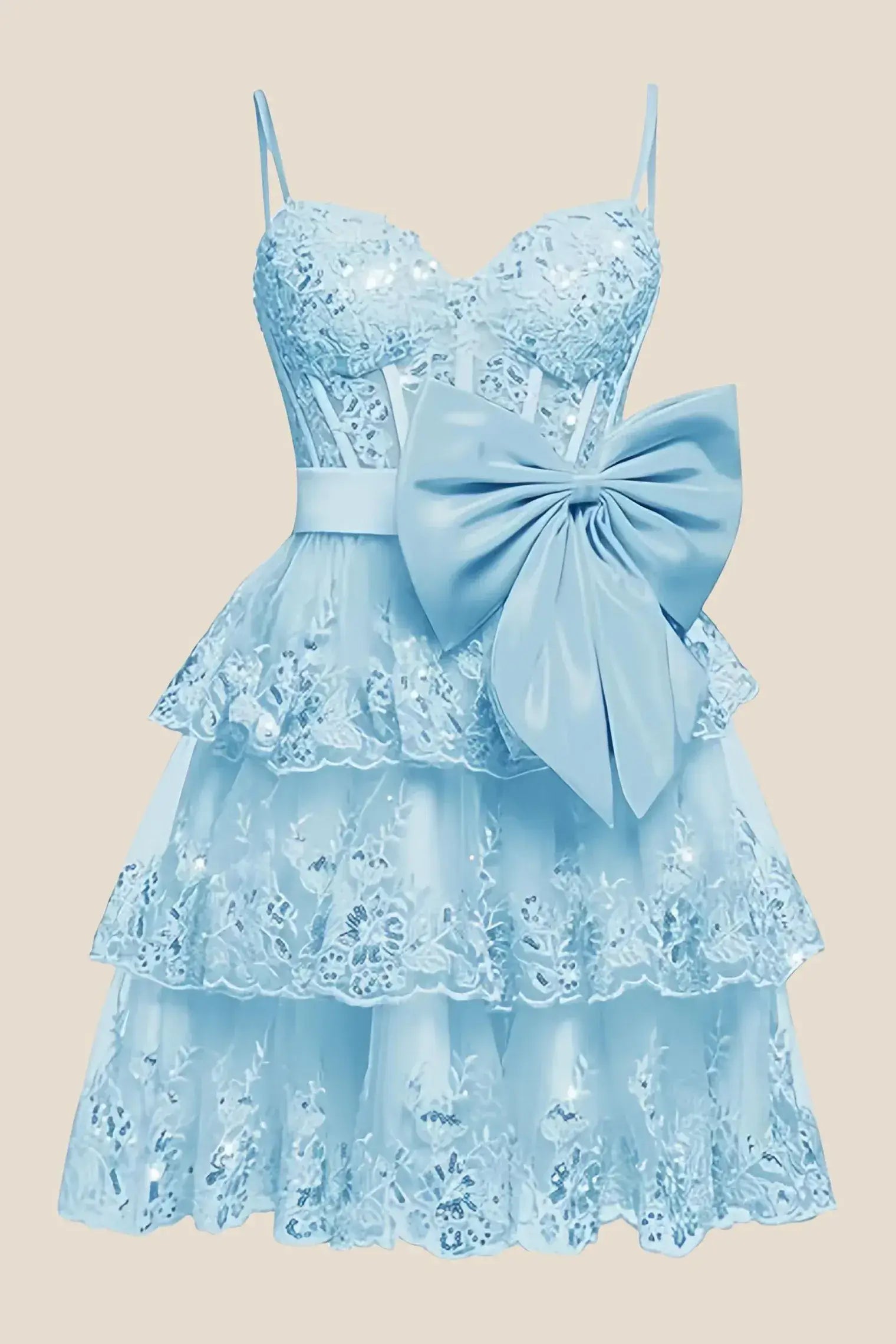 Unique Short Sage Green Homecoming Dress Tiered Appliques with Bow