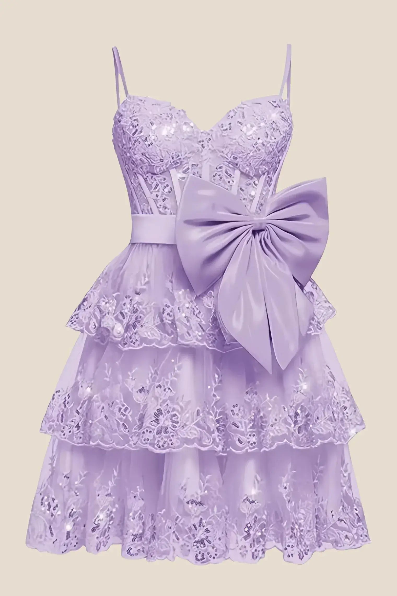 Unique Short Sage Green Homecoming Dress Tiered Appliques with Bow