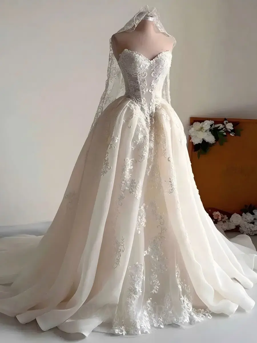 Vintage Corset Basque Waist Lace Garden Wedding Dress A-Line