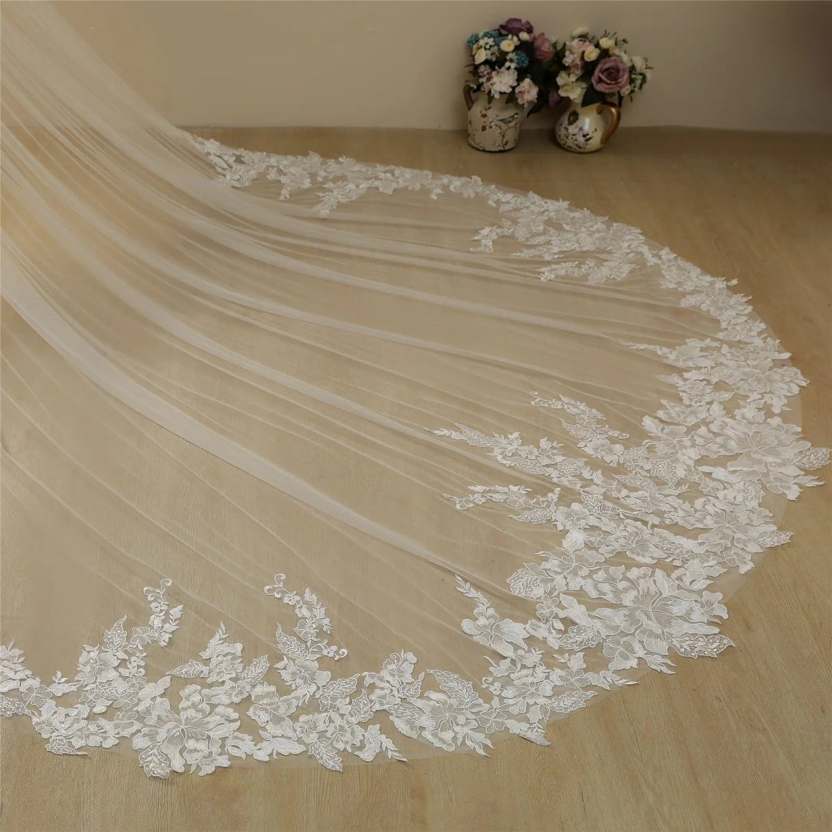Vintage Lace Trim Cathedral Bridal Wedding Veil