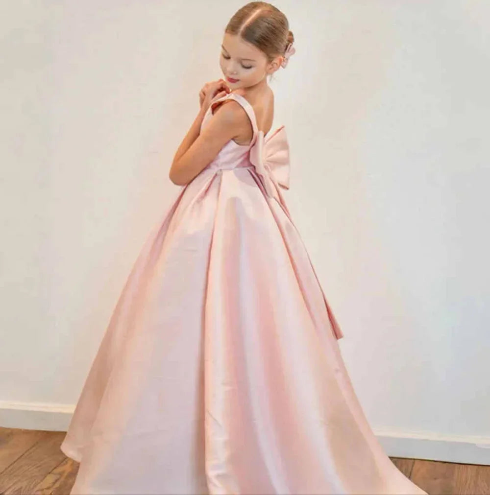 Cheap Pink Wedding Flower Girl Dress for Little Girls with Bow