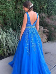 2025 A Line Tulle Lace Prom Dresses Champagne Evening Dress Beading Belt
