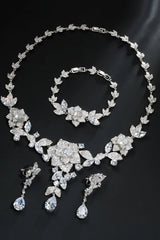 Emerald Green Flower Bracelet Necklace Jewelry Set