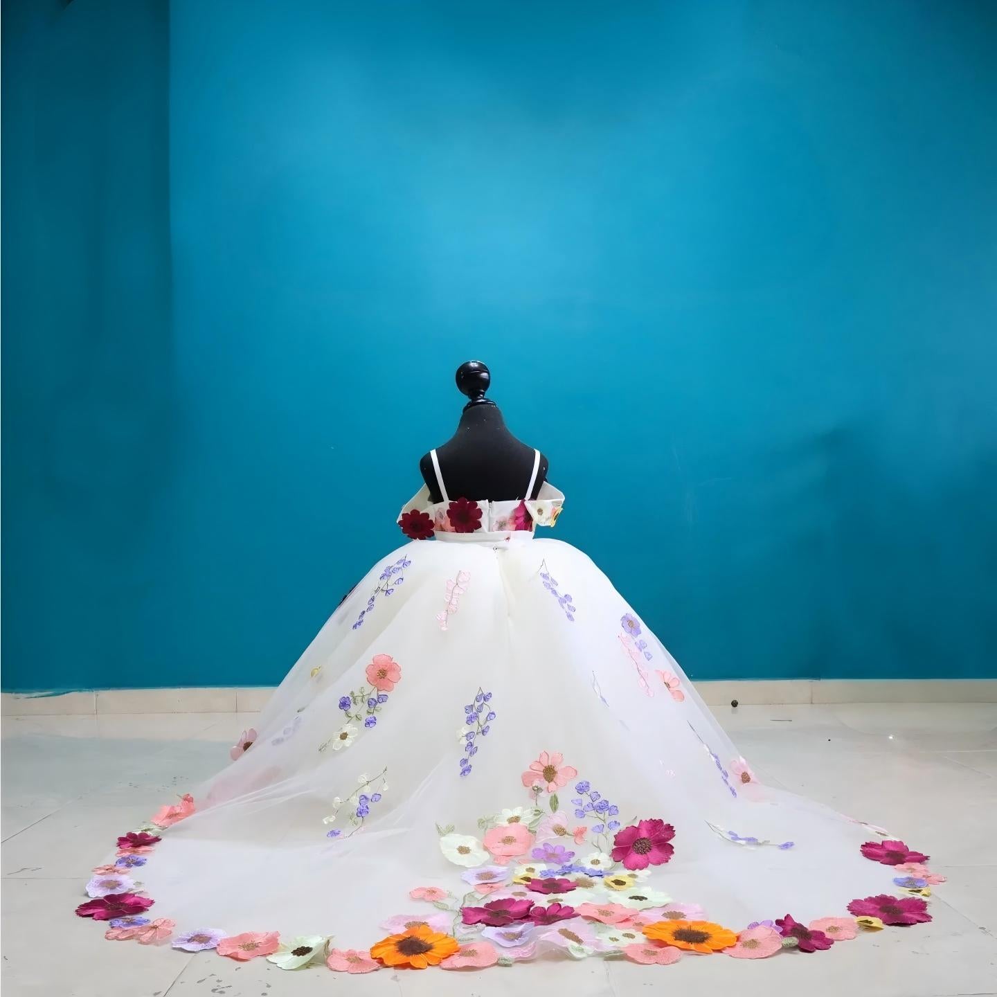 Cute Ball Gown White Flower Girl Dresses with Colorful Flowers