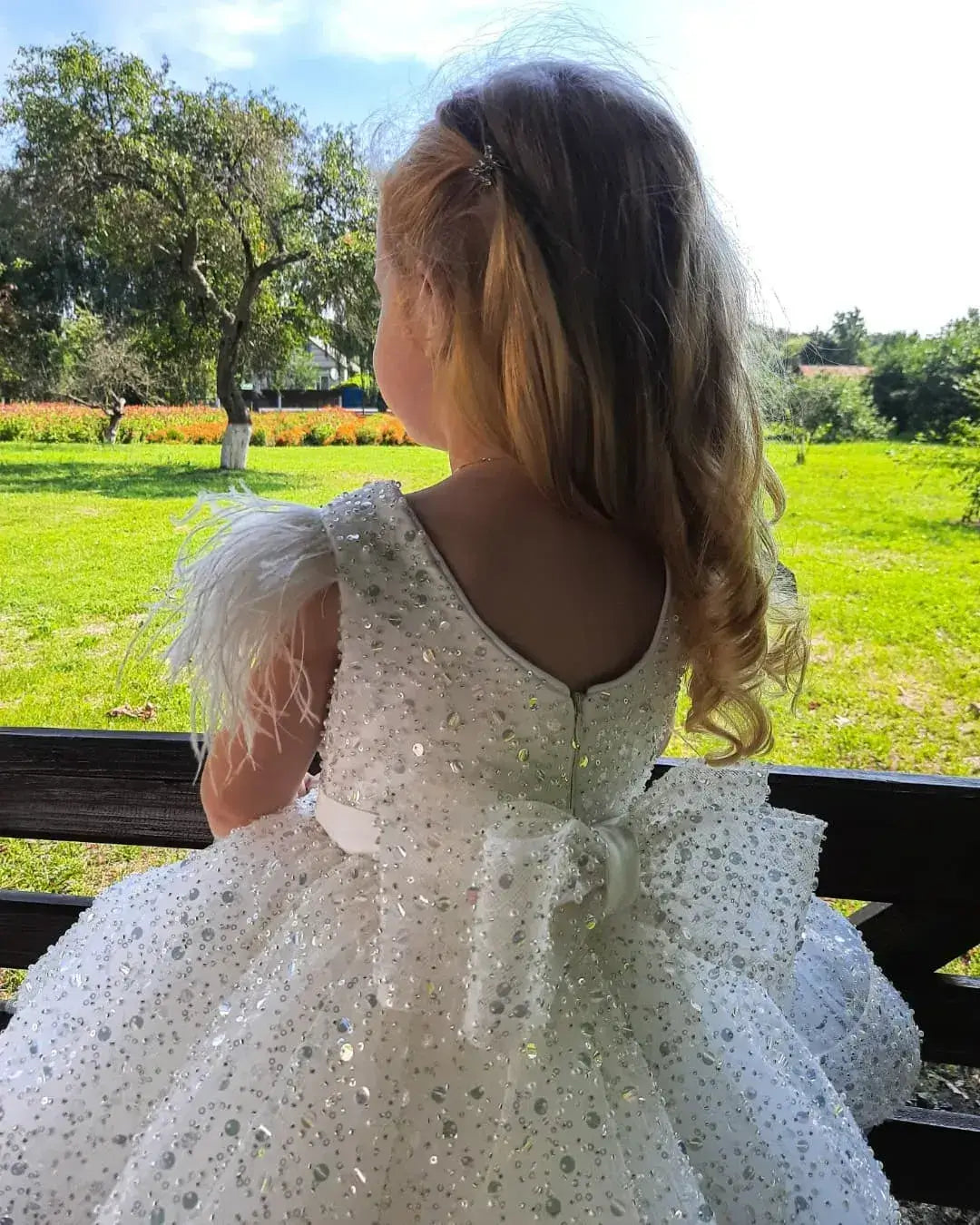 white sequin flower girl dresses