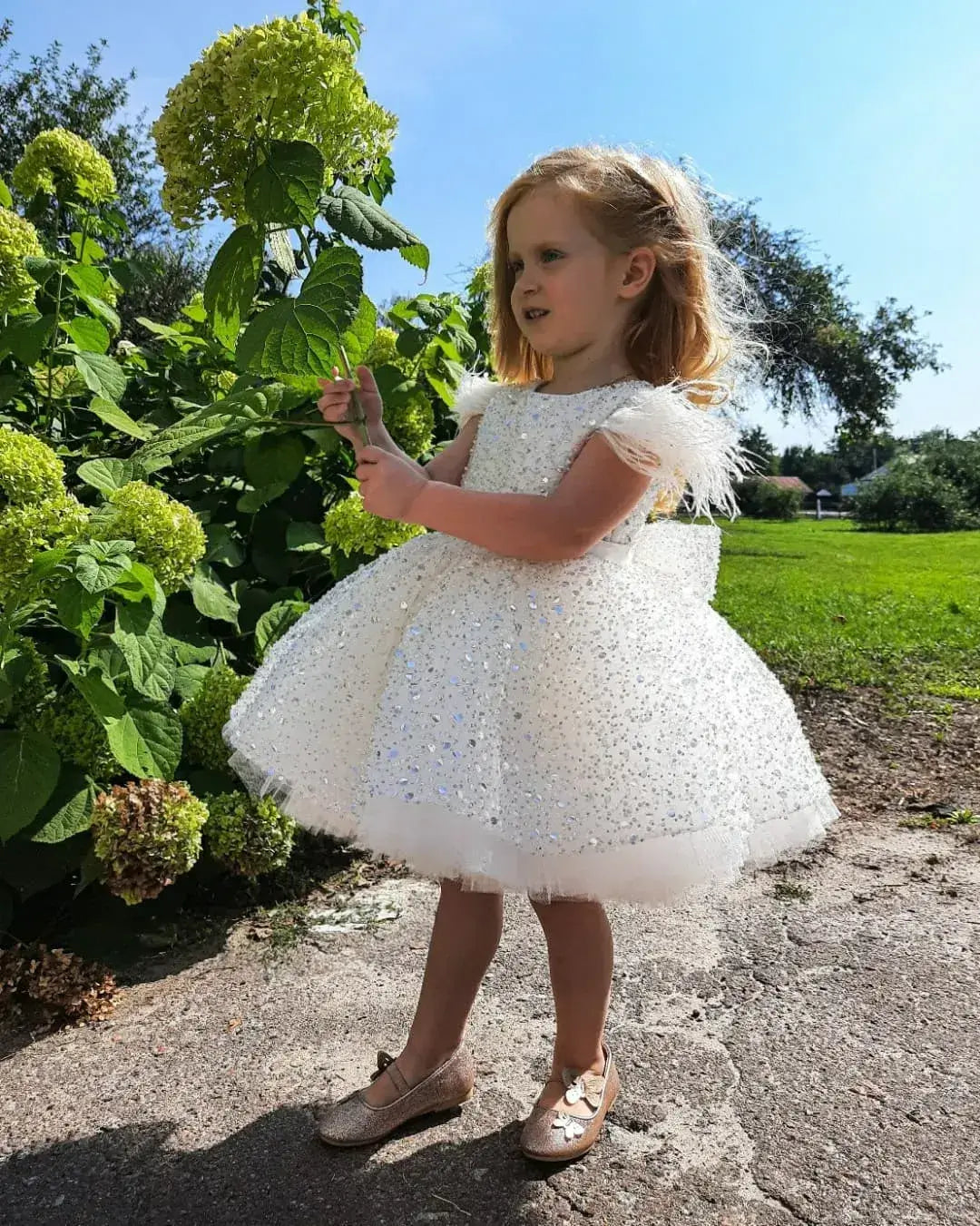 white sequin flower girl dresses