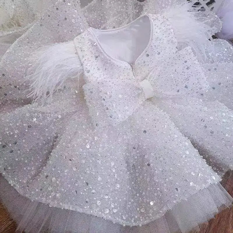 sequin white flower girl dresses