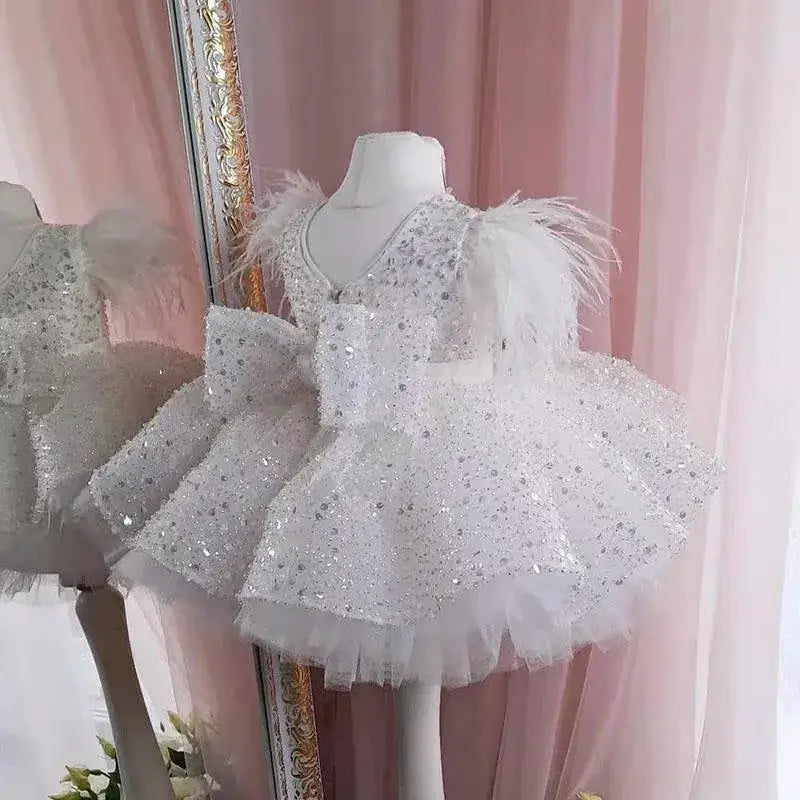white sequin flower girl dresses