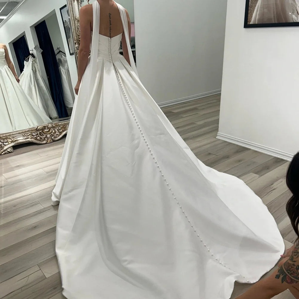 White Strapless Satin Basque Waist Wedding Dresses Near Me