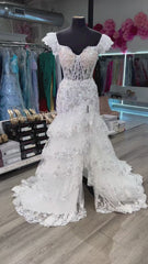 White lace wedding dress tiered prom dress