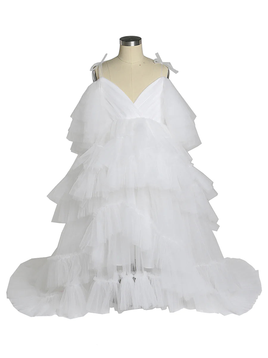 white Tulle Flower Girls Dress for Wedding Party Girl PhotoShoot Dress