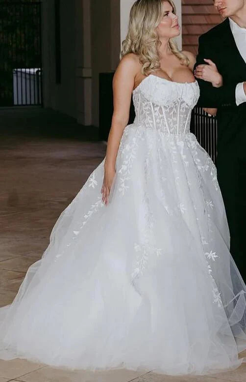 Ball Gown Strapless Purple Violet Prom Dress Lace Long Formal Gown - MyChicDress