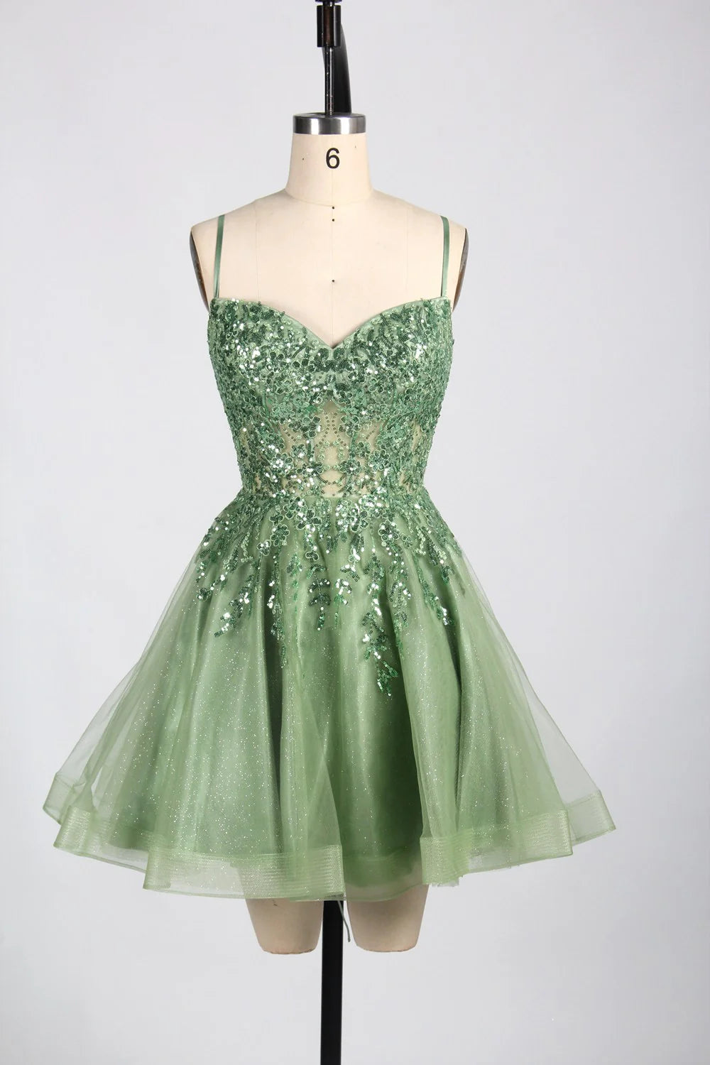 Wholesale Sparkling Short Sequin Sage Green Homecoming Dress