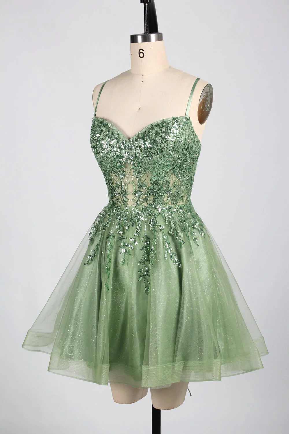 Wholesale Sparkling Short Sequin Sage Green Homecoming Dress