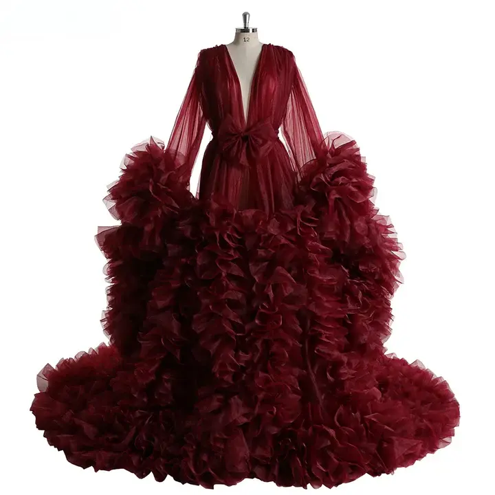 Women Organza Ruffle Maxi Maternity Pregnancy Dress for PhotoShoot