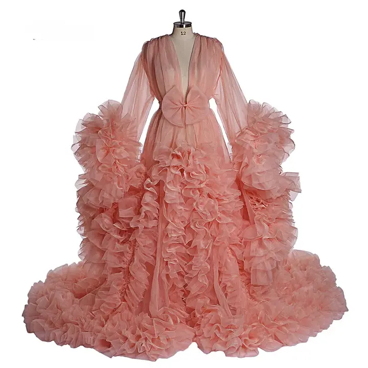 Women Organza Ruffle Maxi Maternity Pregnancy Dress for PhotoShoot