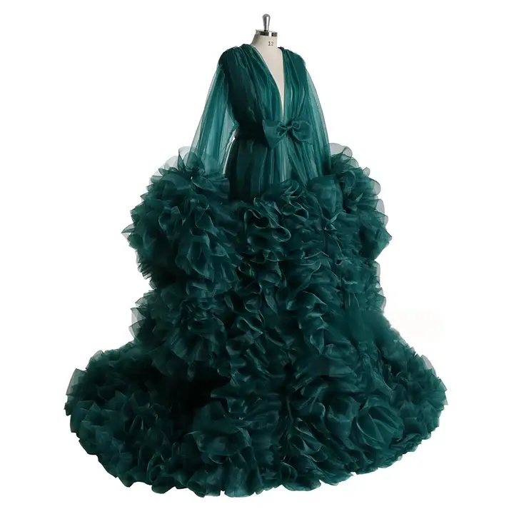 Women Organza Ruffle Maxi Maternity Pregnancy Dress for PhotoShoot