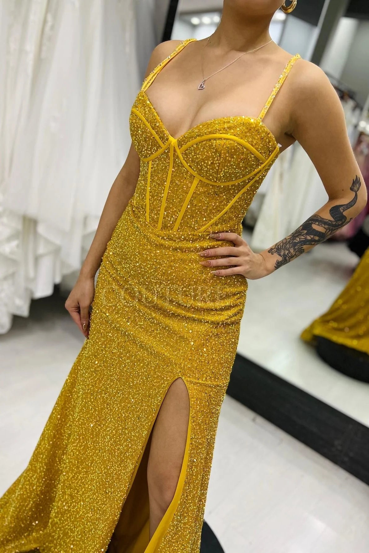 Gold Formal Dress Sequin Mermaid Long with Slit