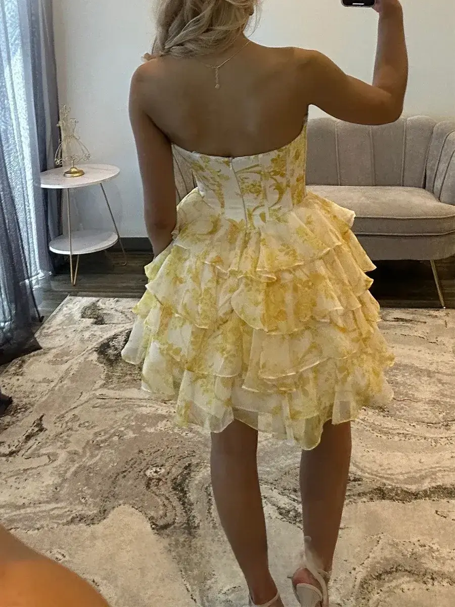 Pink Short Homecoming Dress Beaded Floral Sweetheart with Ruffle