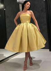 Yellow Short Homecoming Dresses Satin Strapless Prom Dress