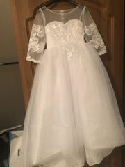 A-line Lace Tulle Flower Girl Dresses Long Sleeves Appliques