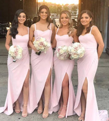 Sexy Spaghetti Straps Pink Bridesmaid Dresses