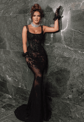 2024 Black Lace Mermaid Straps Evening Dresses See Through Formal Night Occasion Dress
