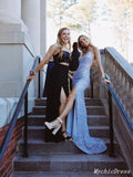 2024 Light Blue Sequins Prom Dresses V Neck Mermaid Formal Dress with slit