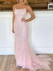 2024 Pink Prom Dresses Mermaid Long Cheap Evening Dresses Spaghetti Straps