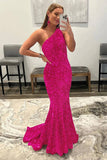 2024 Sparkly Sequins Mermaid Prom Dresses One Shoulder Long Formal Dress