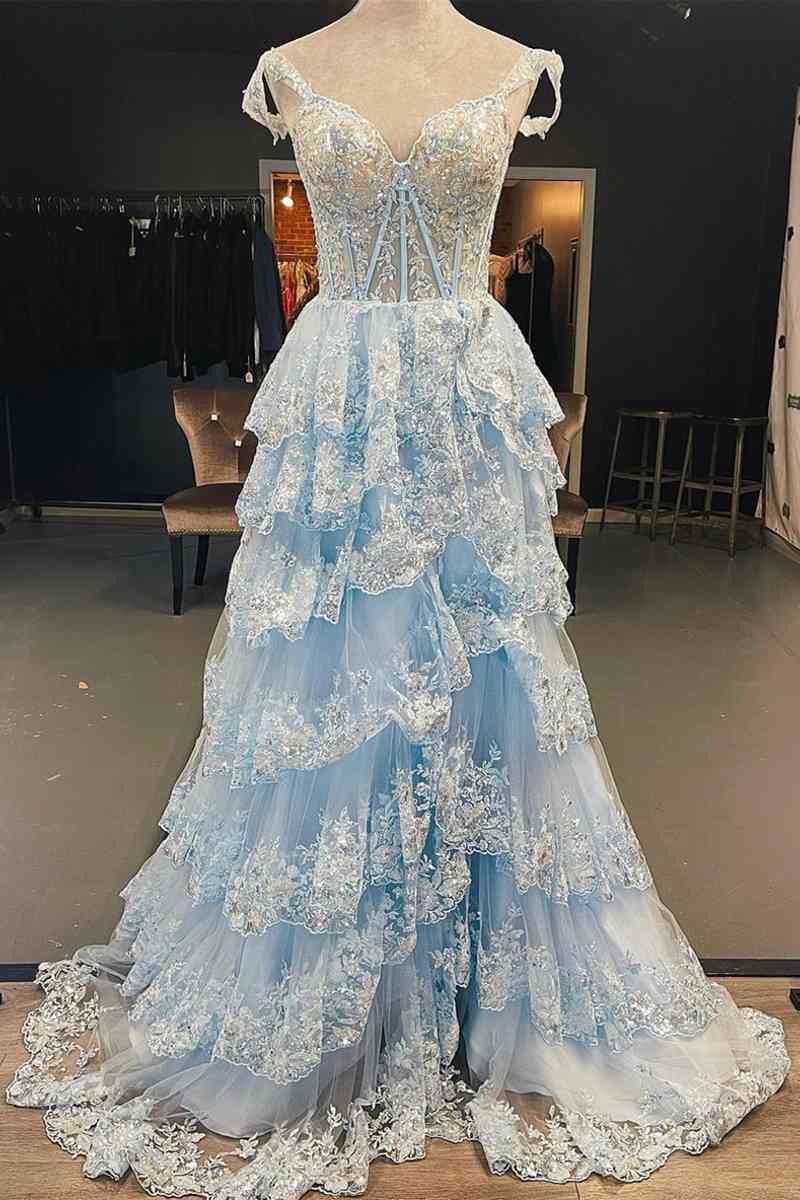 light blue corset dress Sequined Embroidery Tight Homecoming PD562 Custom Size / Light Blue Homecoming Dresses Designer Candice Sky Blue Corset Maxi