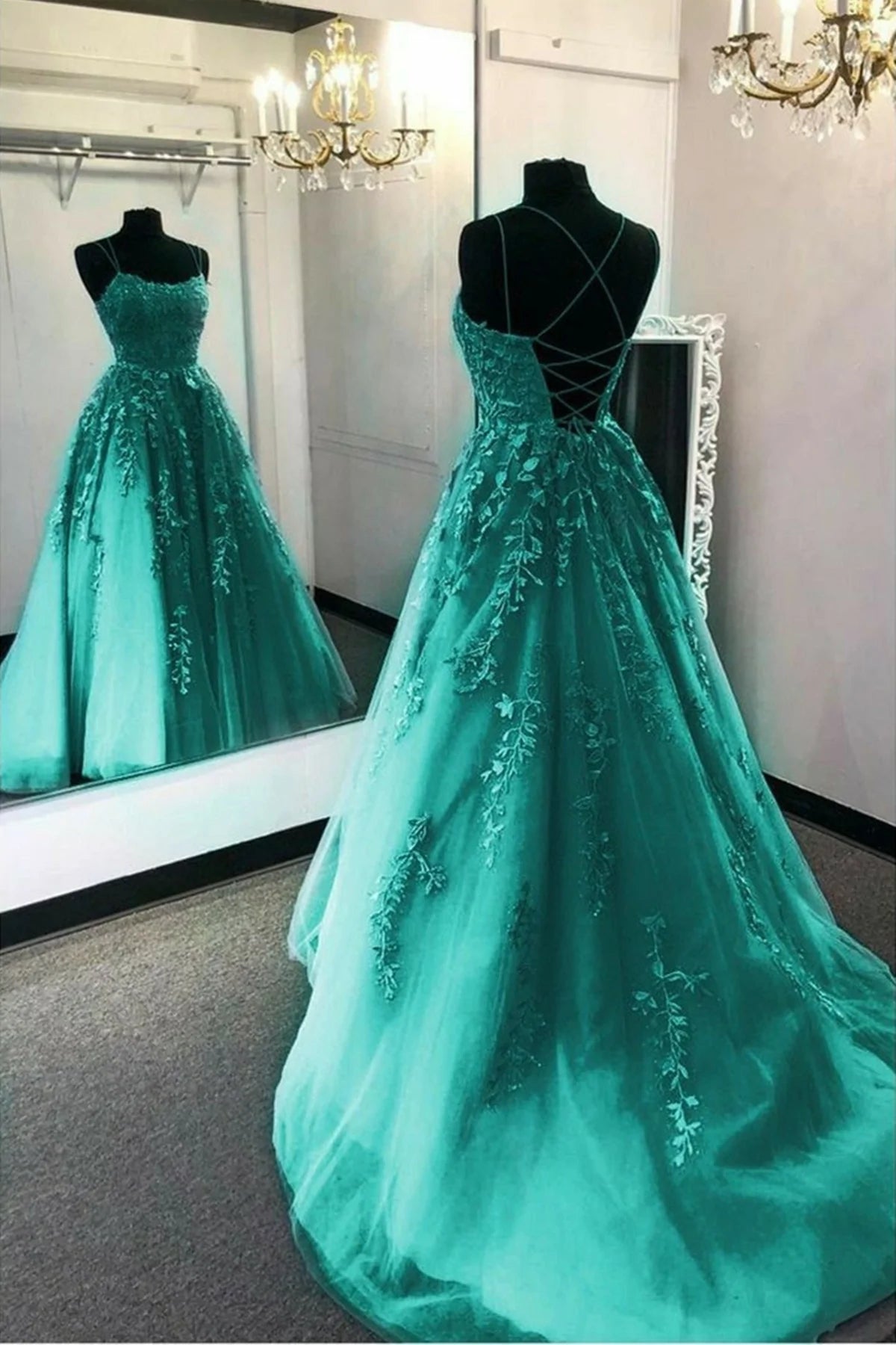 MyChicDress 2025 Violet Purple Lace Long Prom Dresses A Line Evening Gown US8 Green