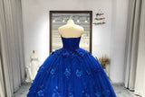 3D Flowers Crystals Royal Blue Quinceanera Dresses With Appliques Sweet 16 Dress