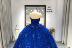 3D Flowers Crystals Royal Blue Quinceanera Dresses 2024 Sweet 16 Dress