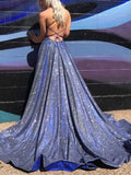 Blue Sparkly Homecoming Dresses Long Sequin Prom Dresses