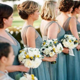 Sheath Floor-Length Tulle Dusty Blue Bridesmaid Dresses Sleeveless
