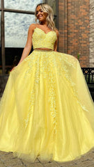 2 Pieces Yellow Prom Dresses Tulle Sweet 16 Dresses