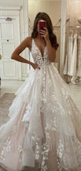 A Line Lace Vintage Wedding Dresses V Neck Sleeveless Bridal Gown MyChicDress