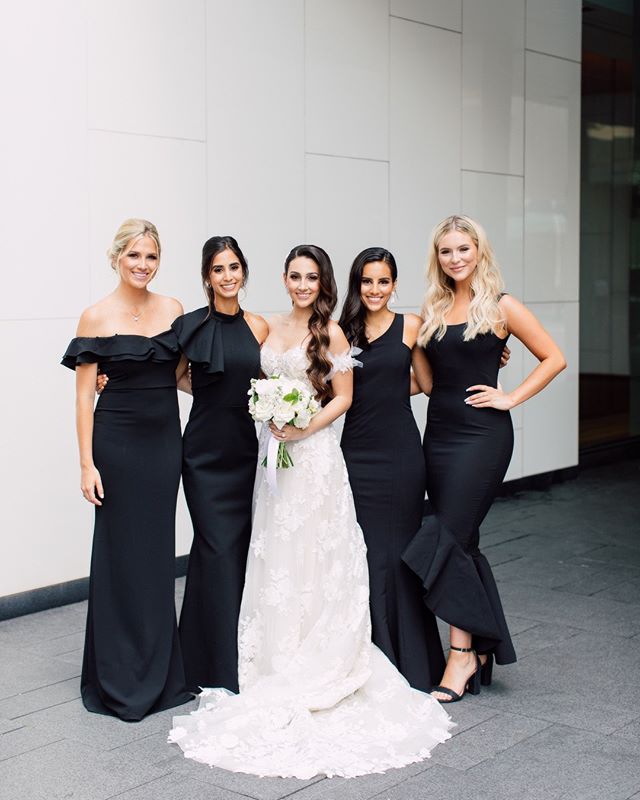 A-Line/Mermaid Satin Convertible Black Bridesmaid Dresses