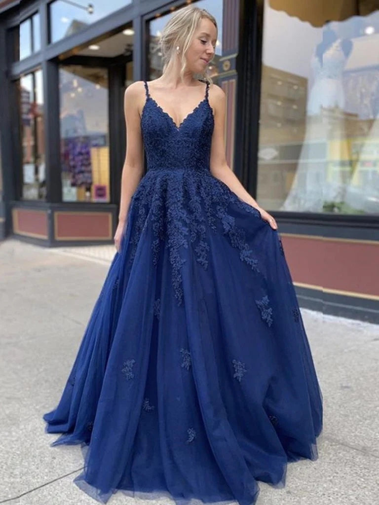A Line V Neck Navy Blue Lace Prom Dresses, Dark Navy Blue Lace Formal Graduation Dresses, US 12 / Blue as Pics / No Rush A Line V Neck Navy Blue Lace Prom Dresses, Dark Navy Blue Lace Formal Graduation Dresses, US 12 / Blue as Pics / No Rush