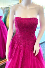 A-Line 2024 Burgundy Lace Prom Dresses Strapless Appliques Long Formal Dress