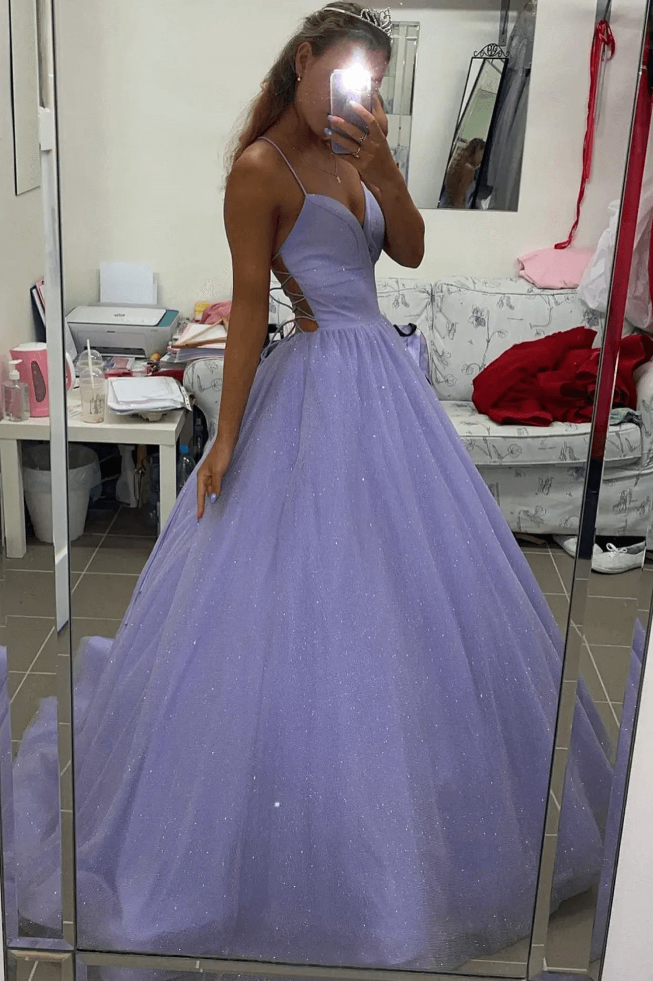Purple Tulle Long Prom Dresses 2024